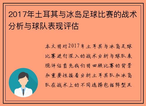 2017年土耳其与冰岛足球比赛的战术分析与球队表现评估
