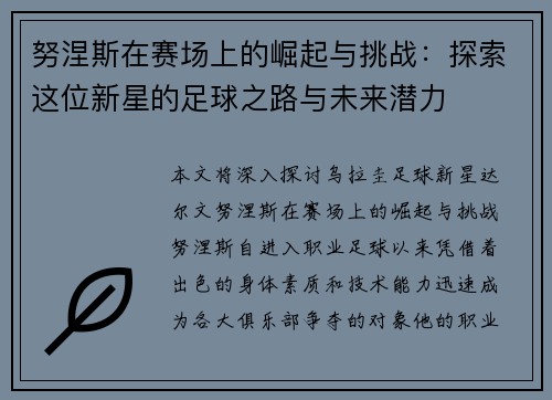 努涅斯在赛场上的崛起与挑战：探索这位新星的足球之路与未来潜力